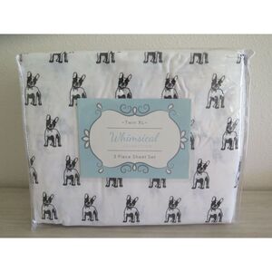 Whimsical Collection Twin (Extra Long) White French Bulldog, 3 Piece Sheet Set